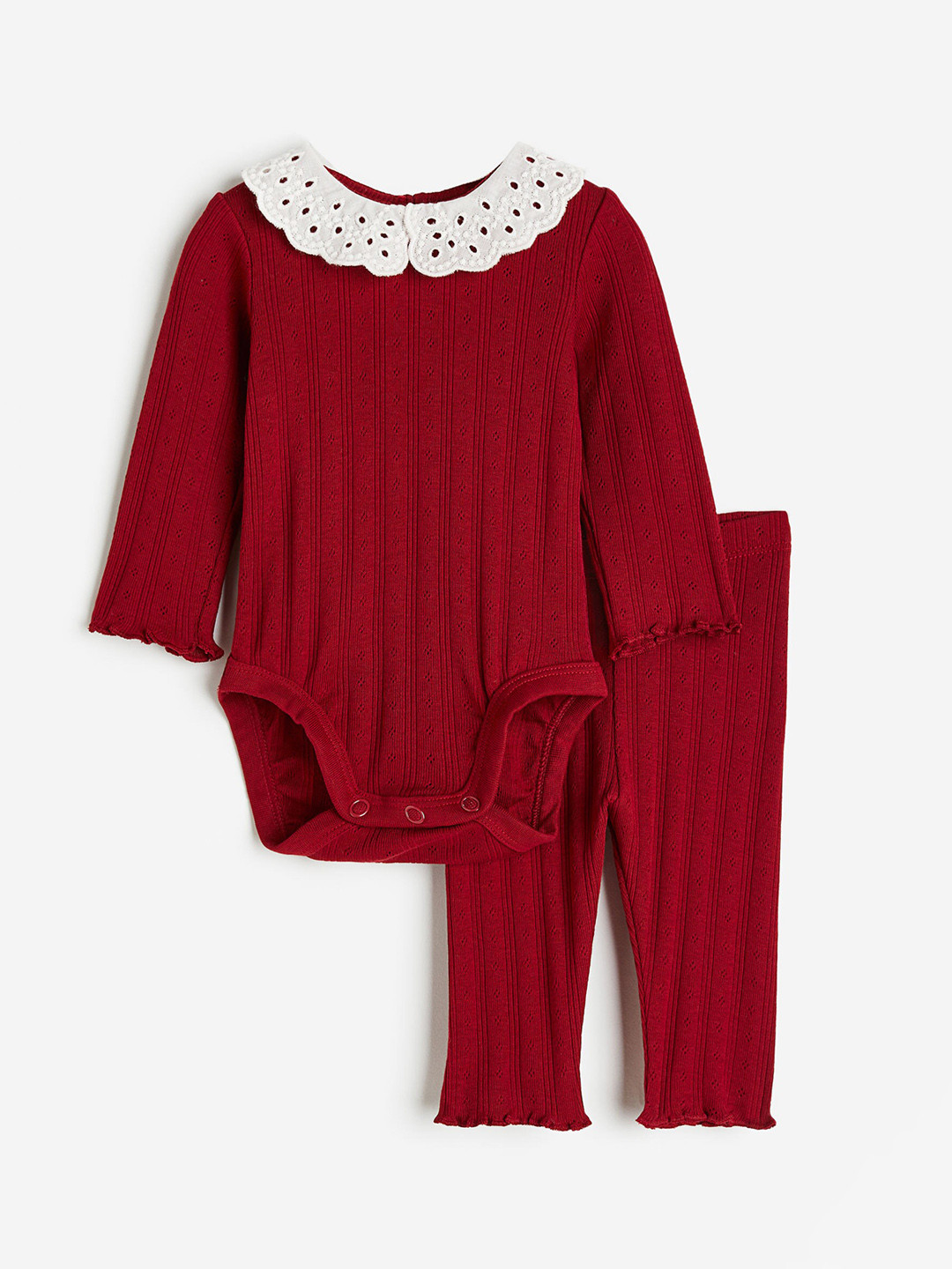 

H&M Infant Girls Cotton 2-Piece Pointelle Jersey Set, Red