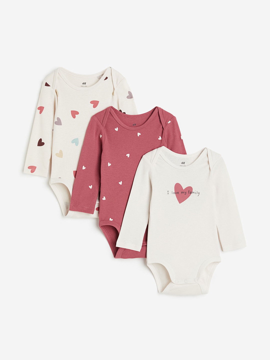 

H&M Infant Boys Pure Cotton 3-Pack Long-Sleeved Bodysuits, Pink