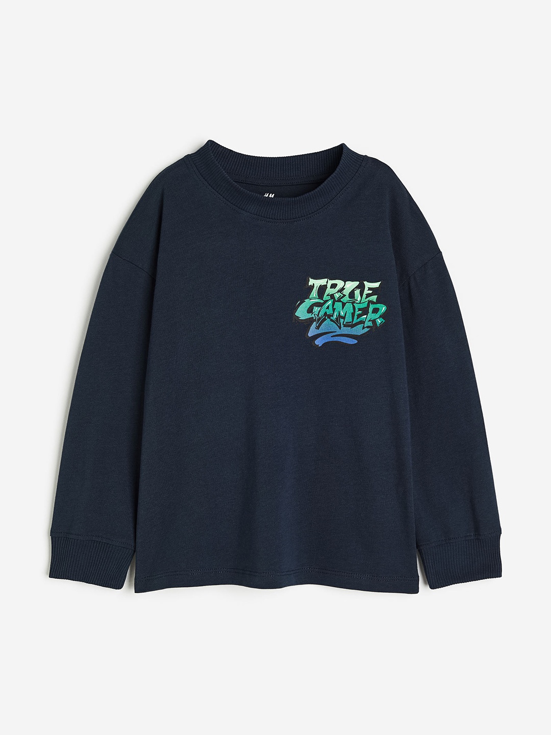 

H&M Boys Pure Cotton Printed Long-Sleeved T-shirt, Navy blue