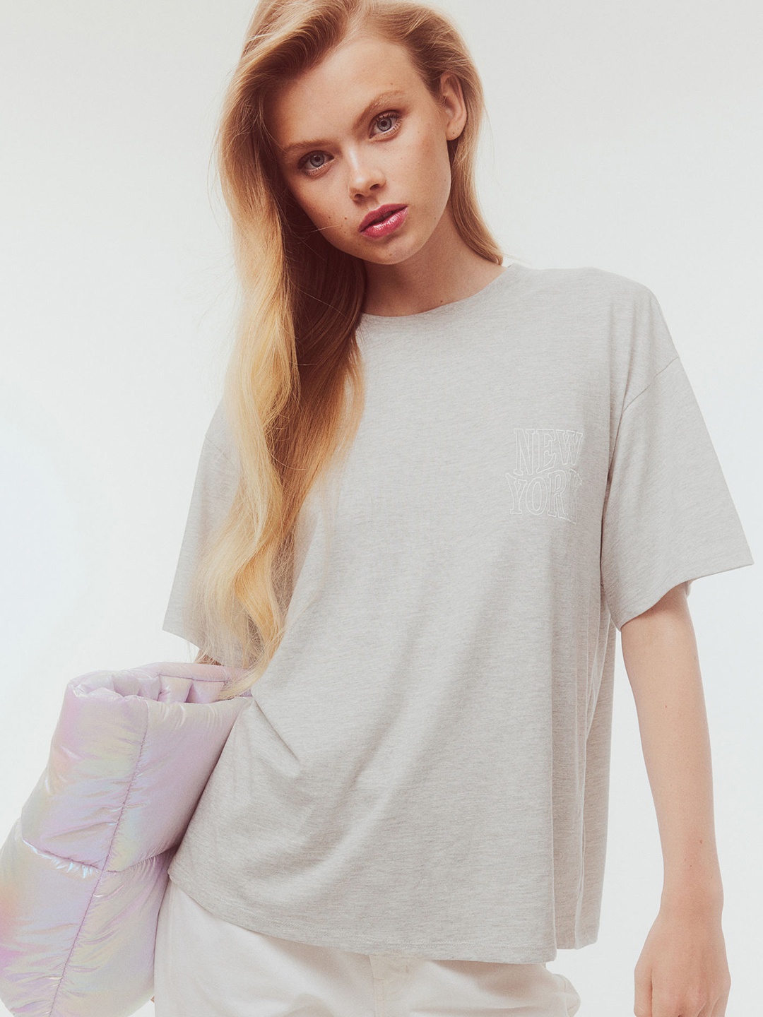 H&M Oversized Printed T-Shirt, Grey
