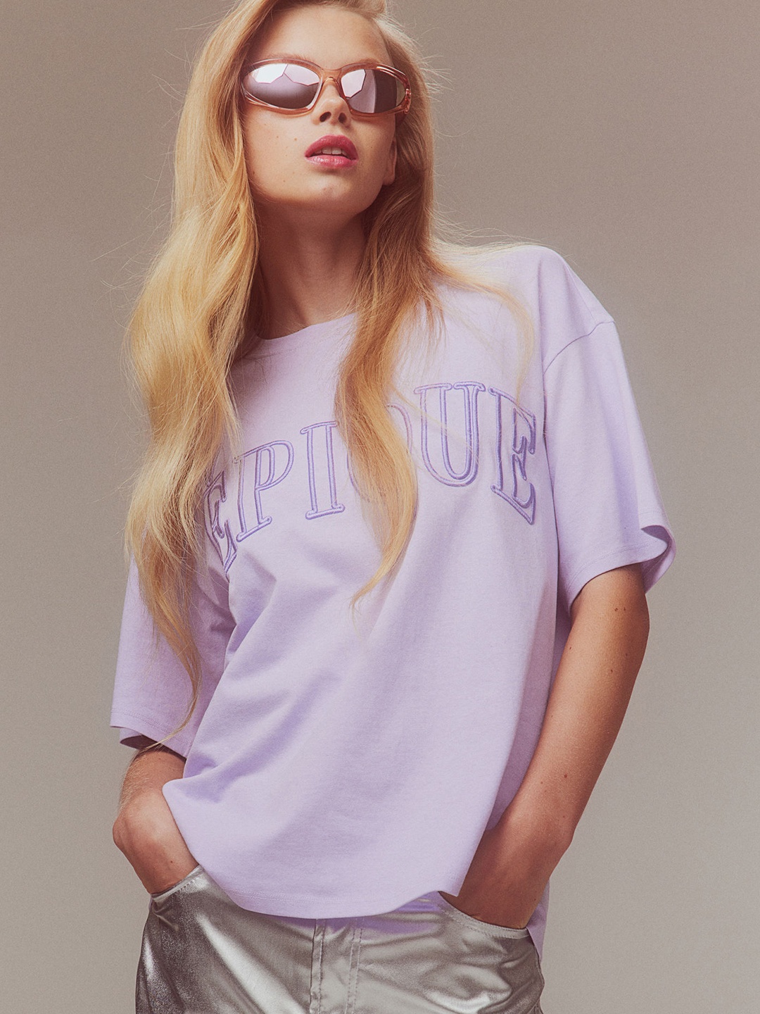 

H&M Oversized Printed T-Shirt, Purple