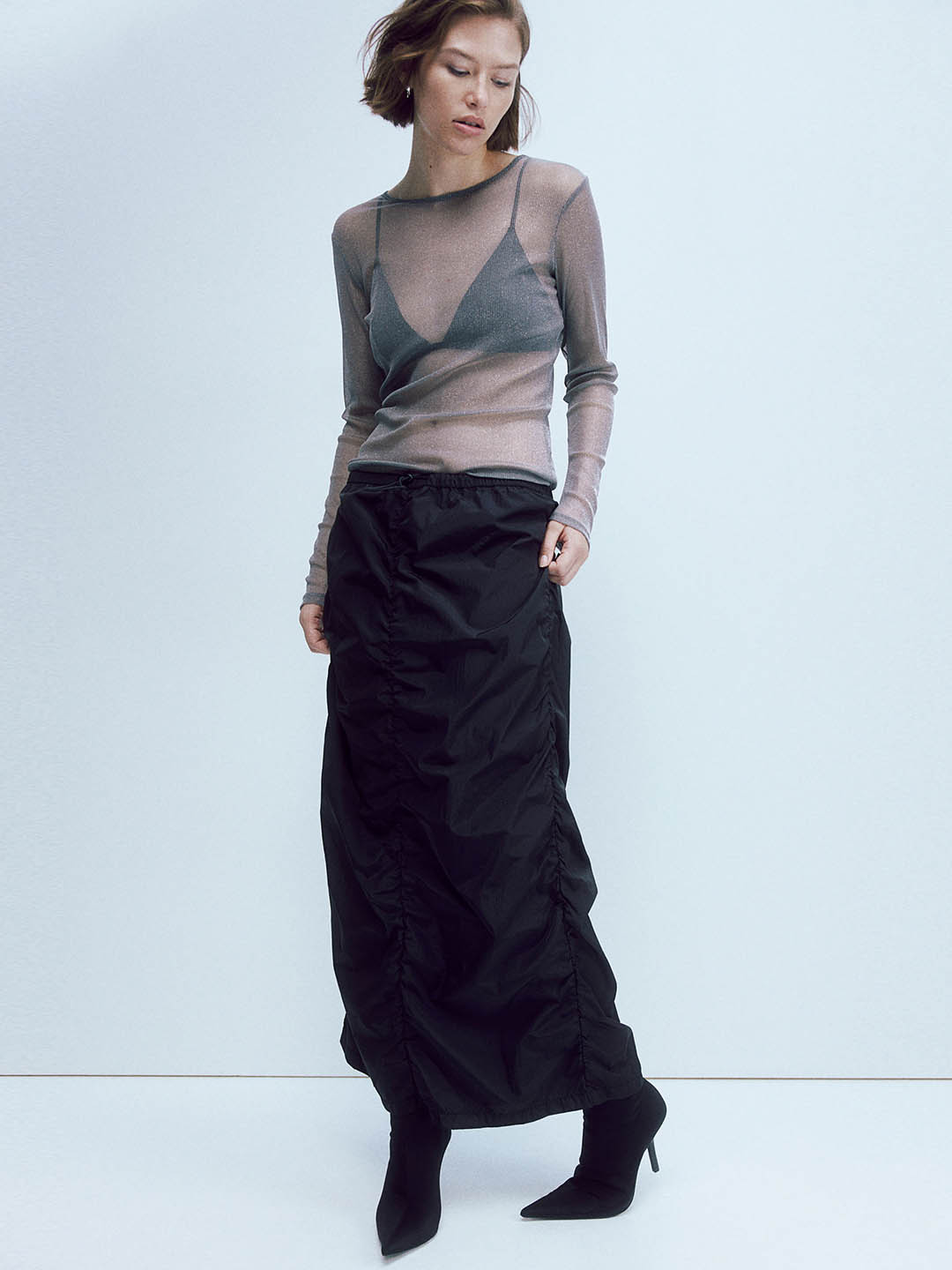 

H&M Ruched Skirt, Black