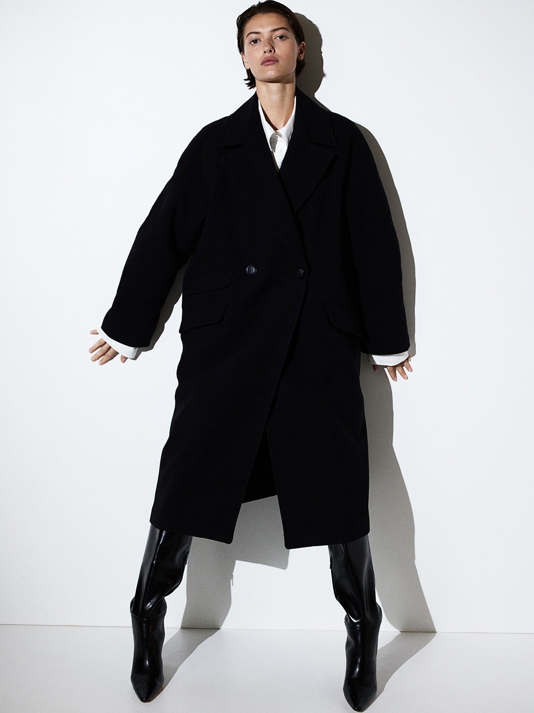 

H&M Double-Breasted Coat, Black
