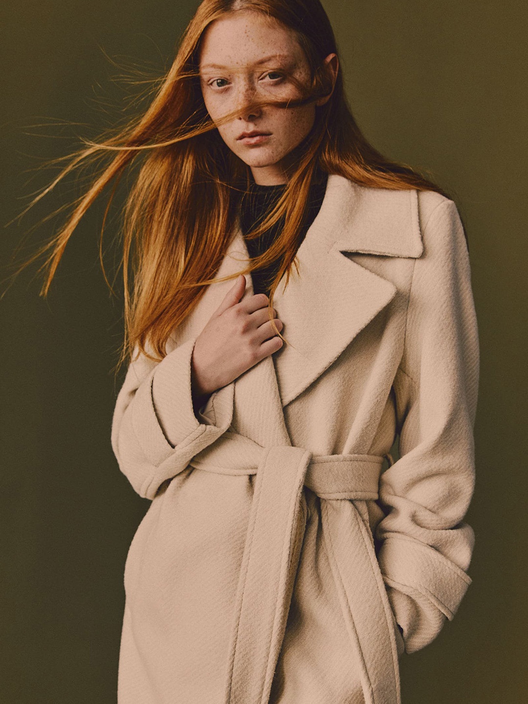 

H&M Tie-Belt Twill Coat, Beige