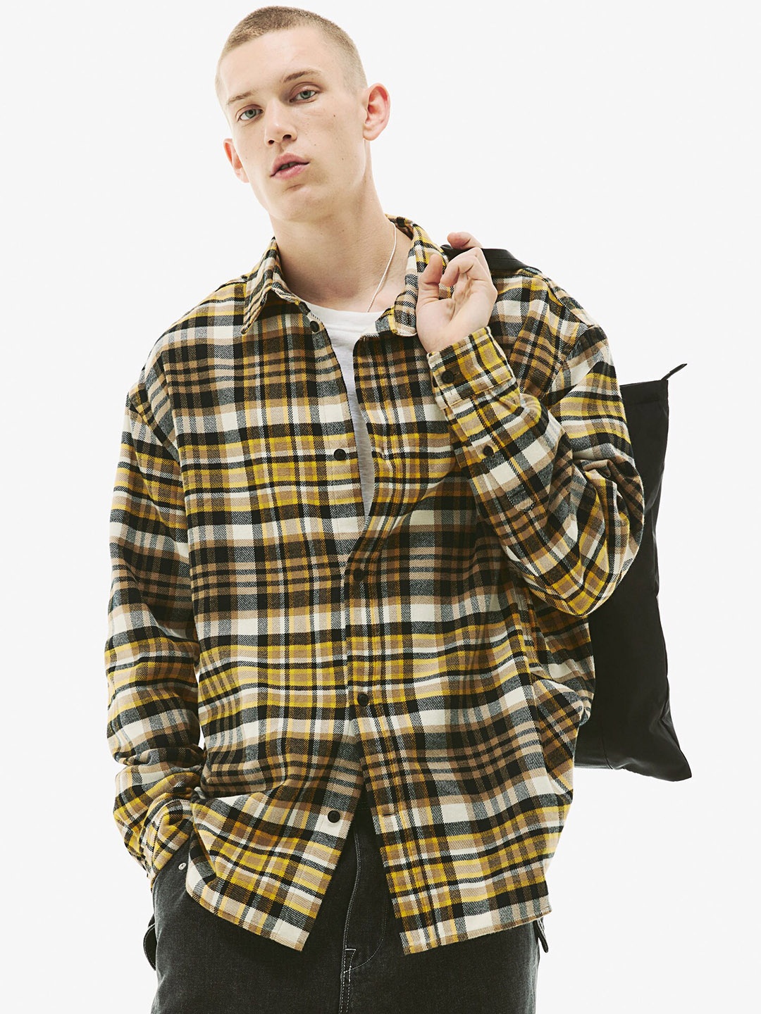 

H&M Loose Fit Flannel Shirt, Yellow