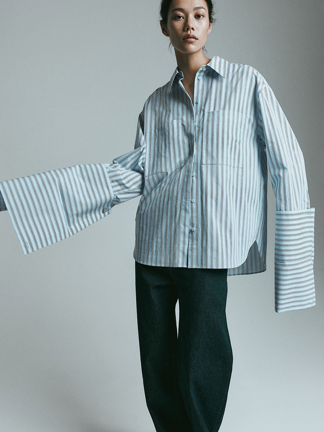 H&M Oversized Cotton Shirt, Blue