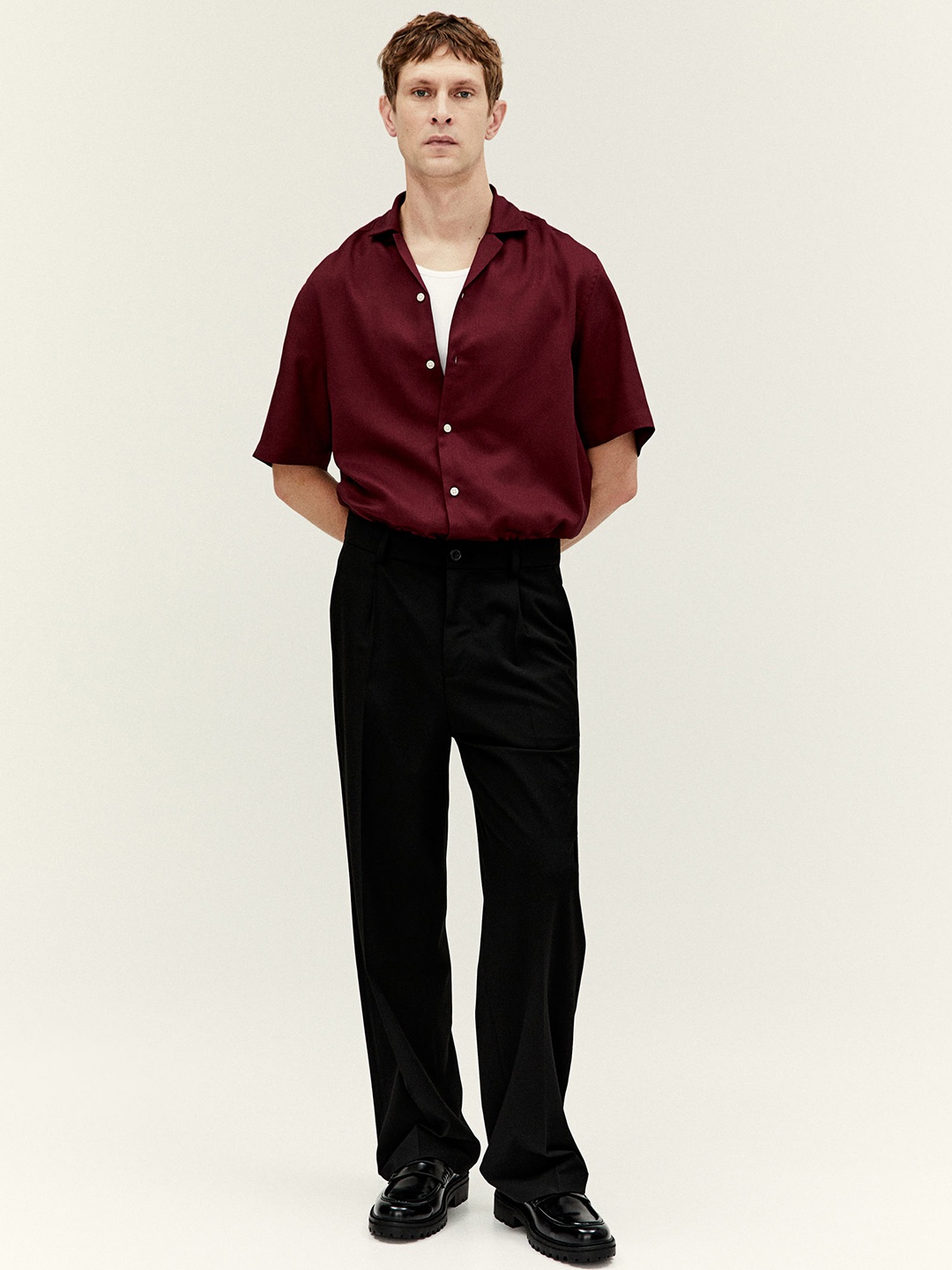

H&M Regular Fit Short-Sleeved Lyocell Resort Shirt, Red