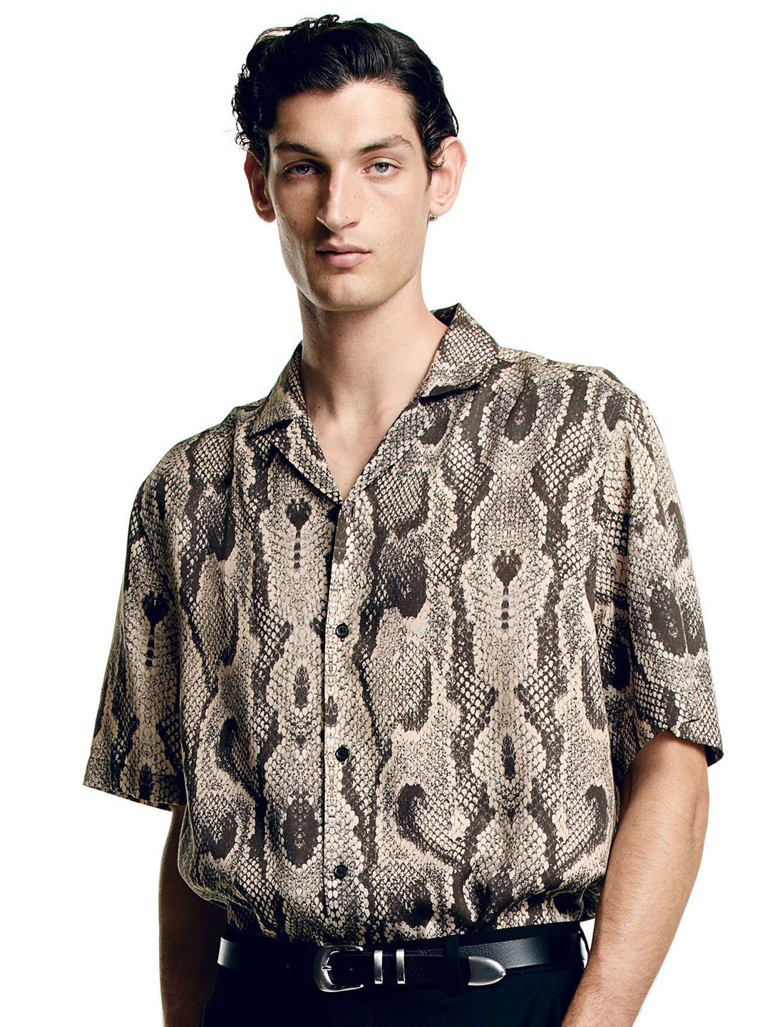 

H&M Regular Fit Short-Sleeved Lyocell Resort Shirt, Beige