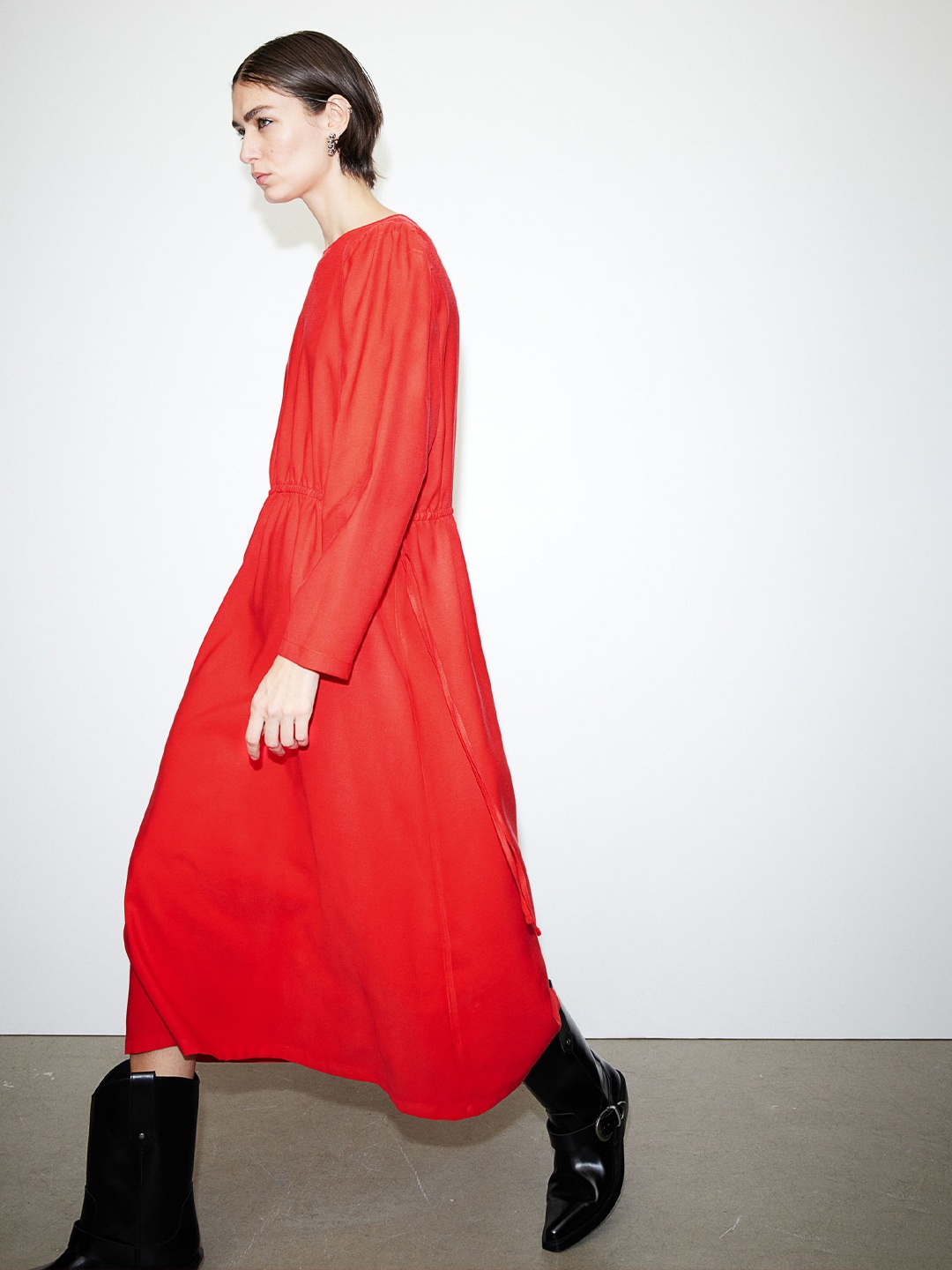 

H&M Twill Drawstring Dress, Red