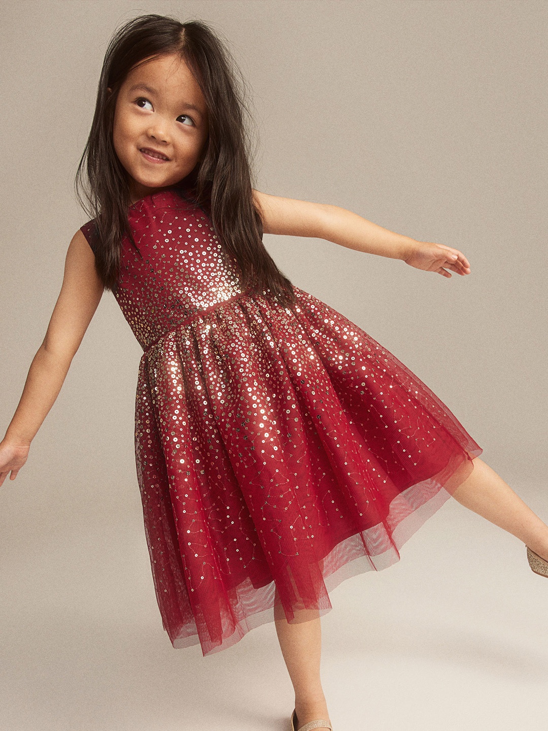 

H&M Girls Sequined Tulle Dress, Red