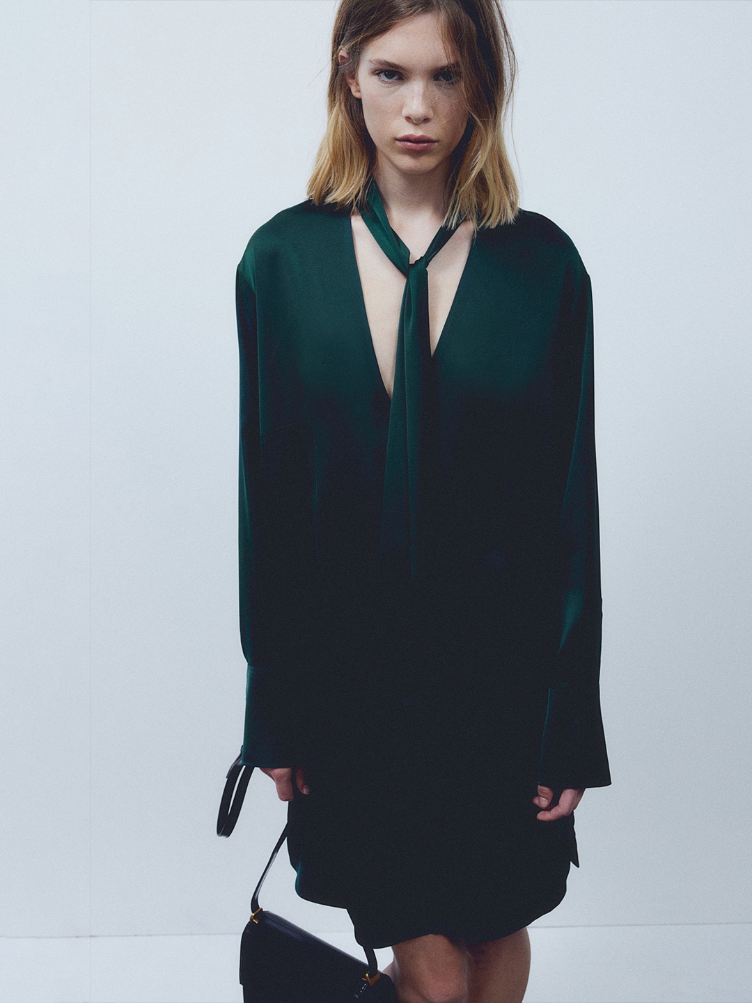 

H&M Tie-Detail Satin Dress, Green