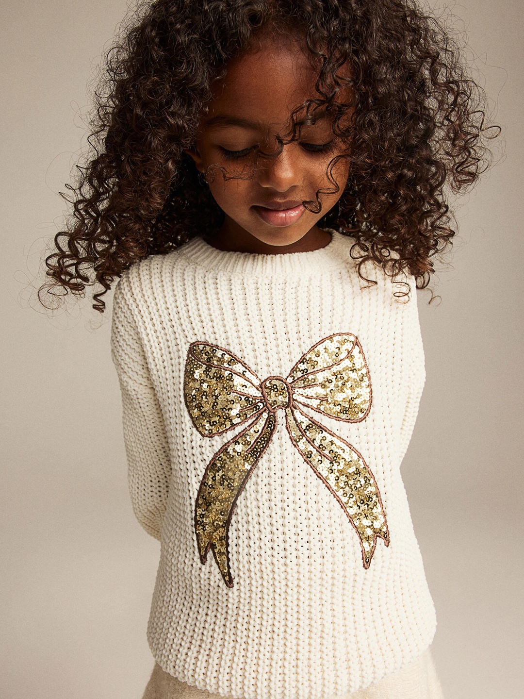 

H&M Girls Knitted Chenille Jumper, White