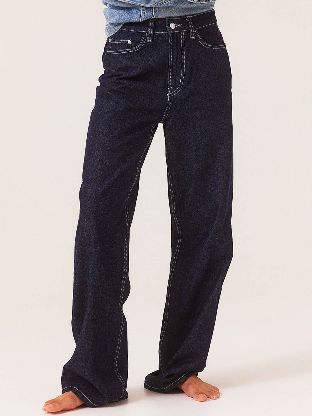 

H&M Women Pure Cotton Wide Ultra High Jeans, Navy blue