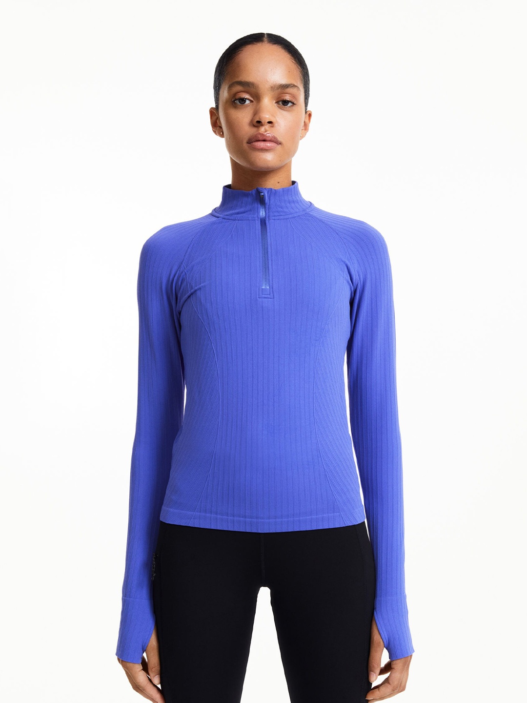 

H&M DryMove Seamless Zip-Top Sports Top, Blue