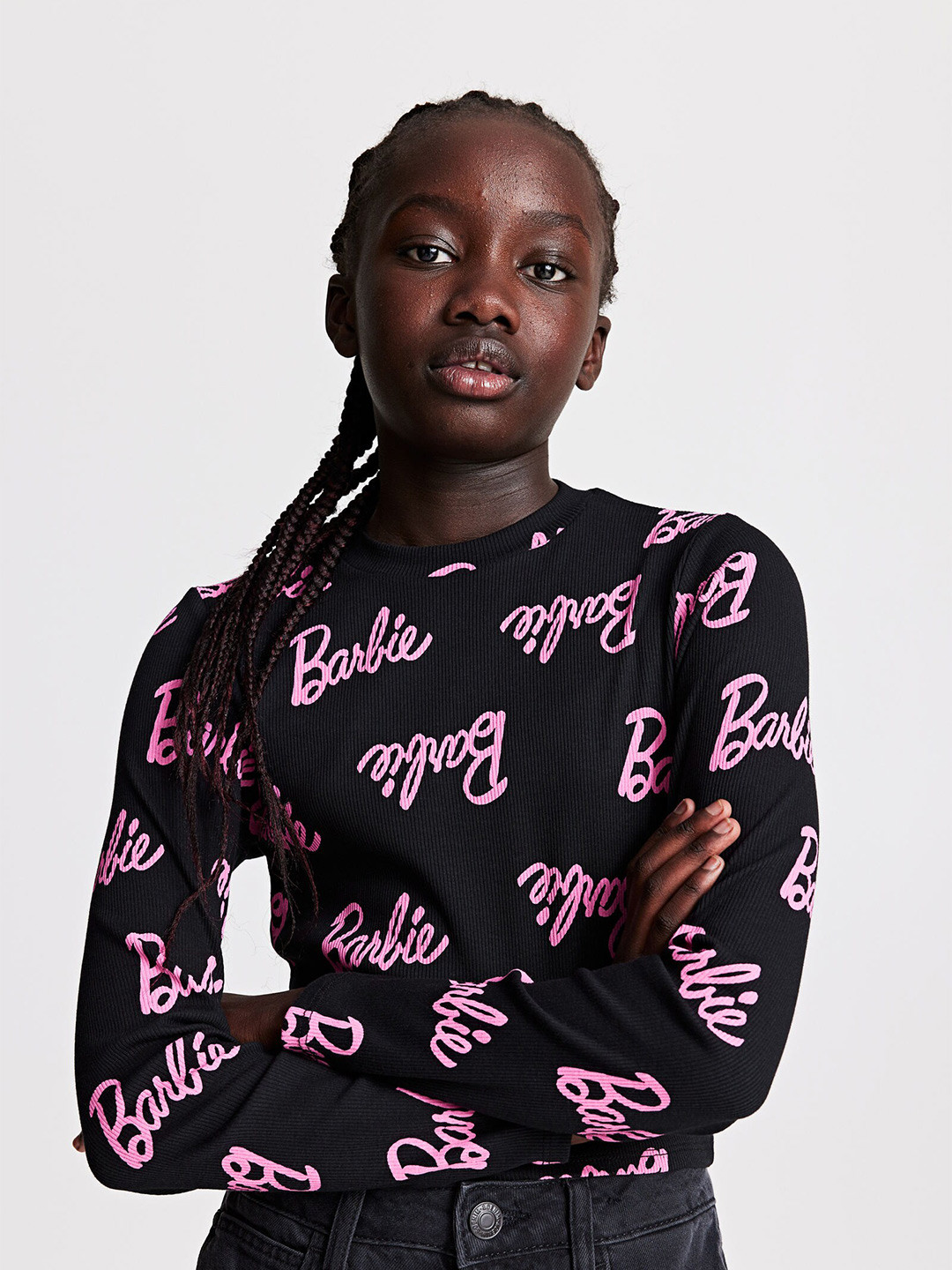

H&M Printed Jersey Top, Black