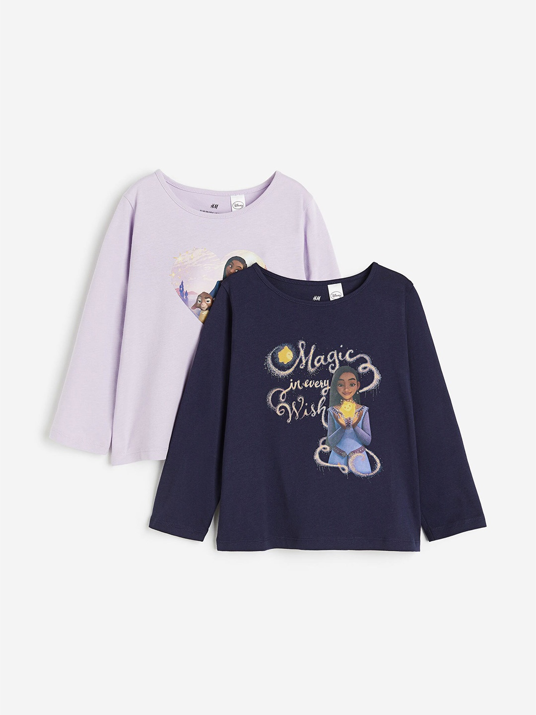 

H&M Girls Pure Cotton 2-Pack Long-Sleeved Jersey Tops, Purple