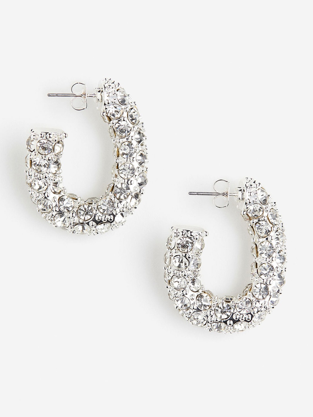

H&M Rhinestone-Decorated Hoop Earrings, Silver
