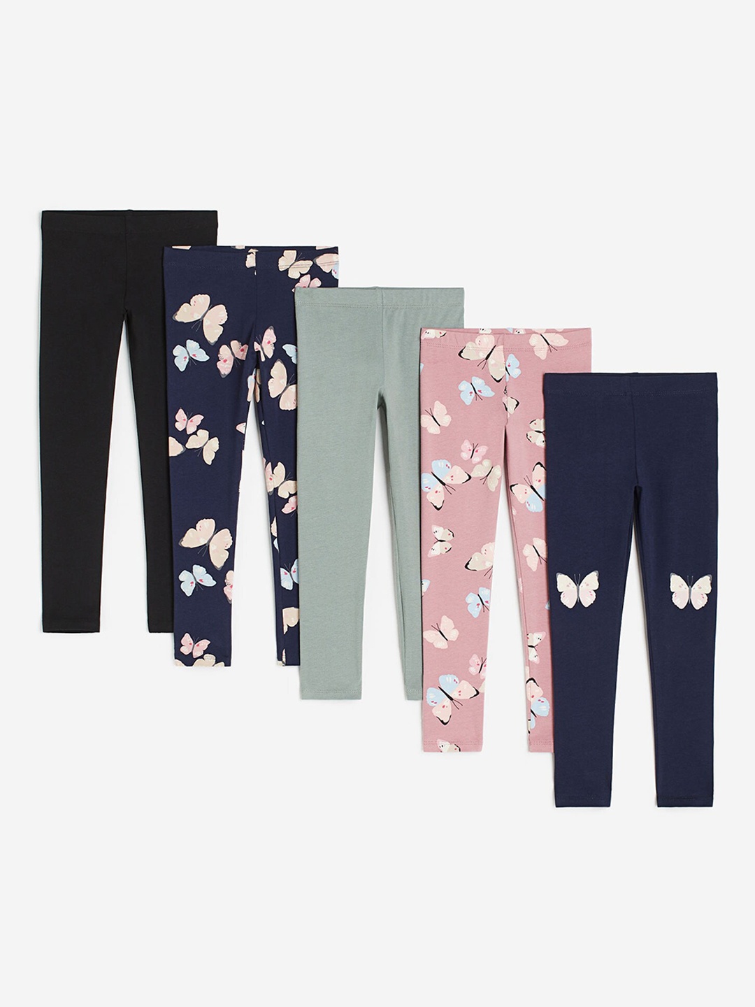 

H&M Girls 5-Pack Cotton Leggings, Black