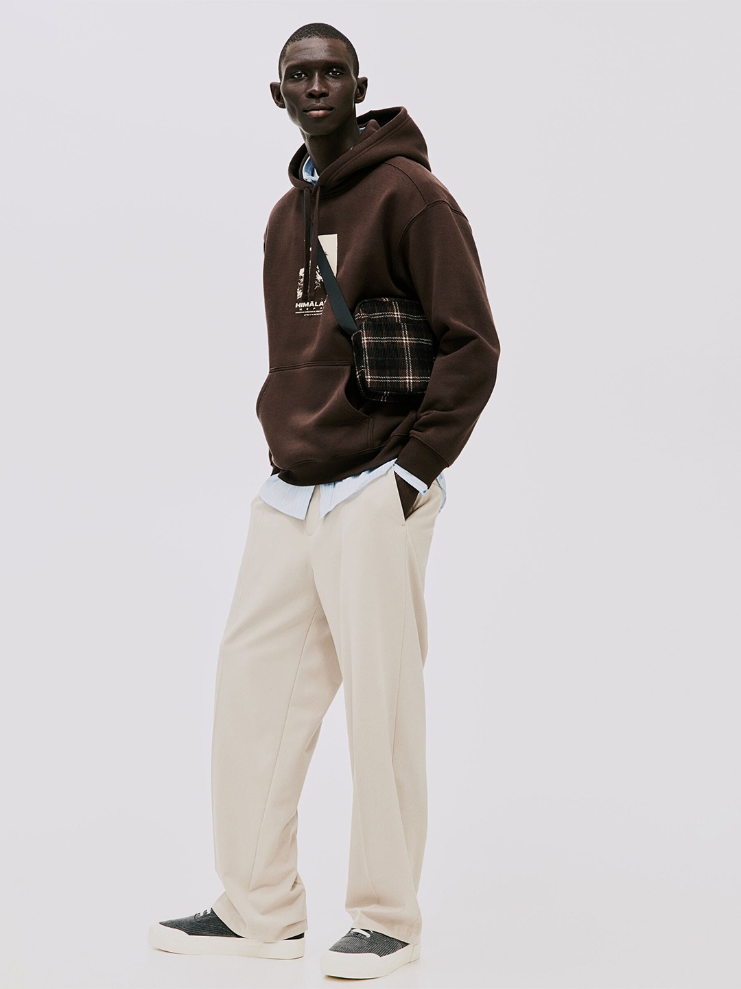 

H&M Relaxed Fit Printed Hoodie, Brown