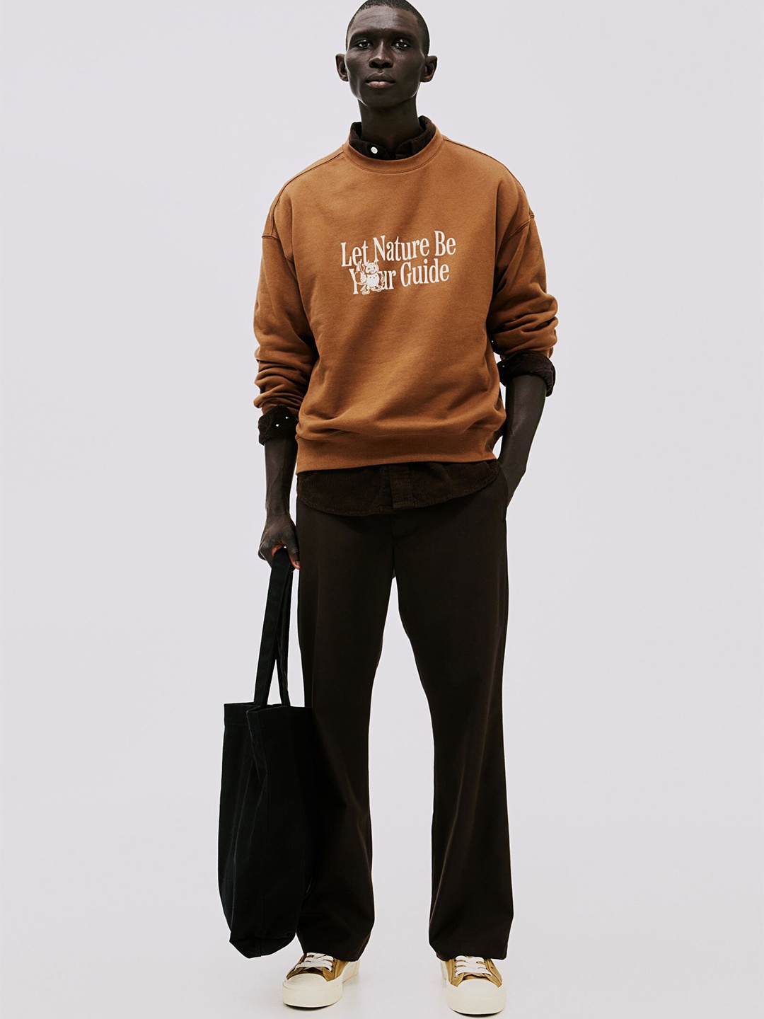 

H&M Oversized Fit Printed Pure Cotton Sweatshirt, Brown