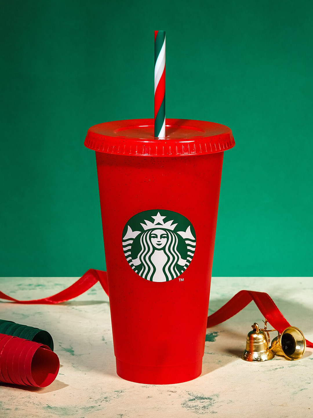 

Starbucks Holiday Red & Green 2 Pieces Printed Matte Mug With Straw & Lid 710 ml