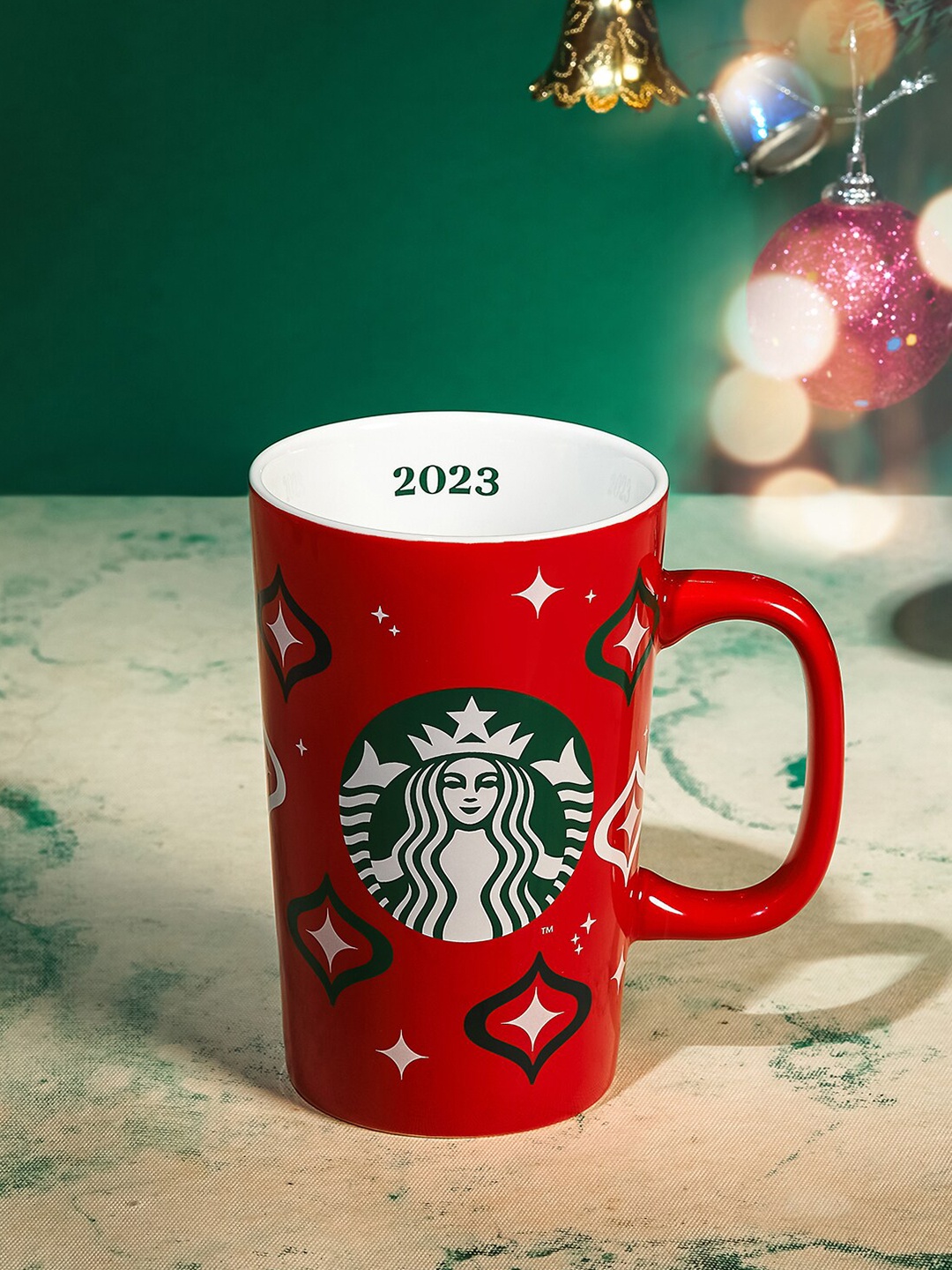 

Starbucks Red & White Printed Ceramic Matte Mug - 355 ML