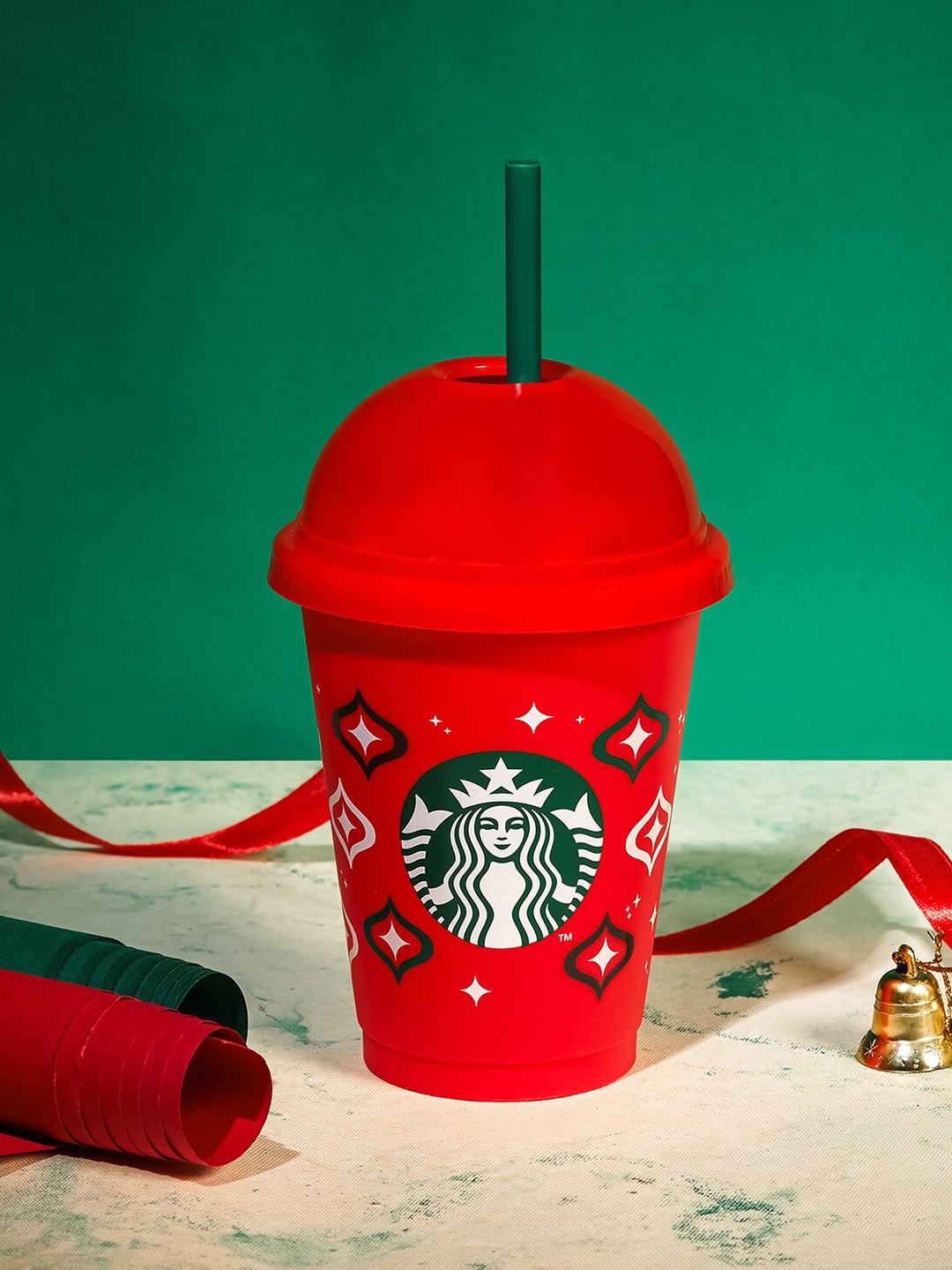 

Starbucks Red & White Printed Plastic Matte Cups 473 ml