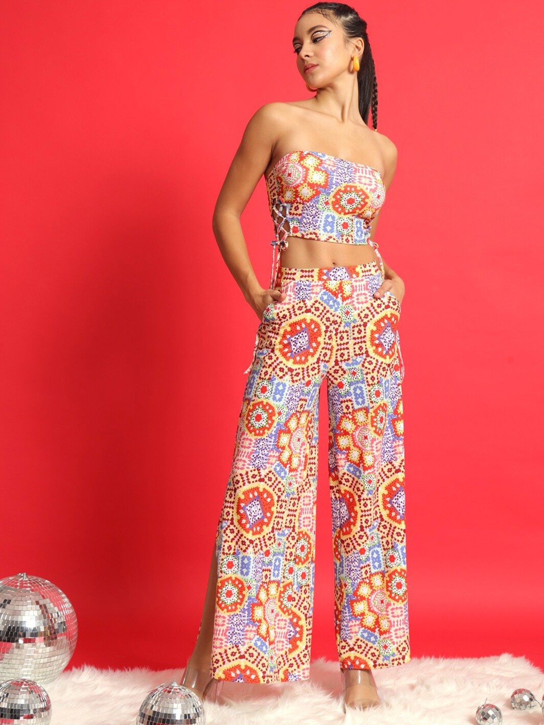 

MAZIE Printed Strapless Co-Ords, Orange