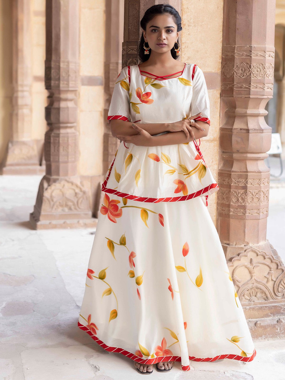 

Ragavi Floral Printed Ready to Wear Lehenga & Choli, White