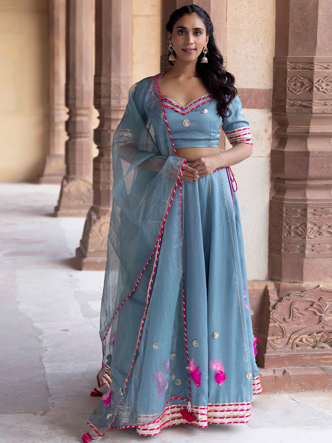 

Ragavi Embroidered Ready To Wear Lehenga & Blouse With Dupatta, Blue