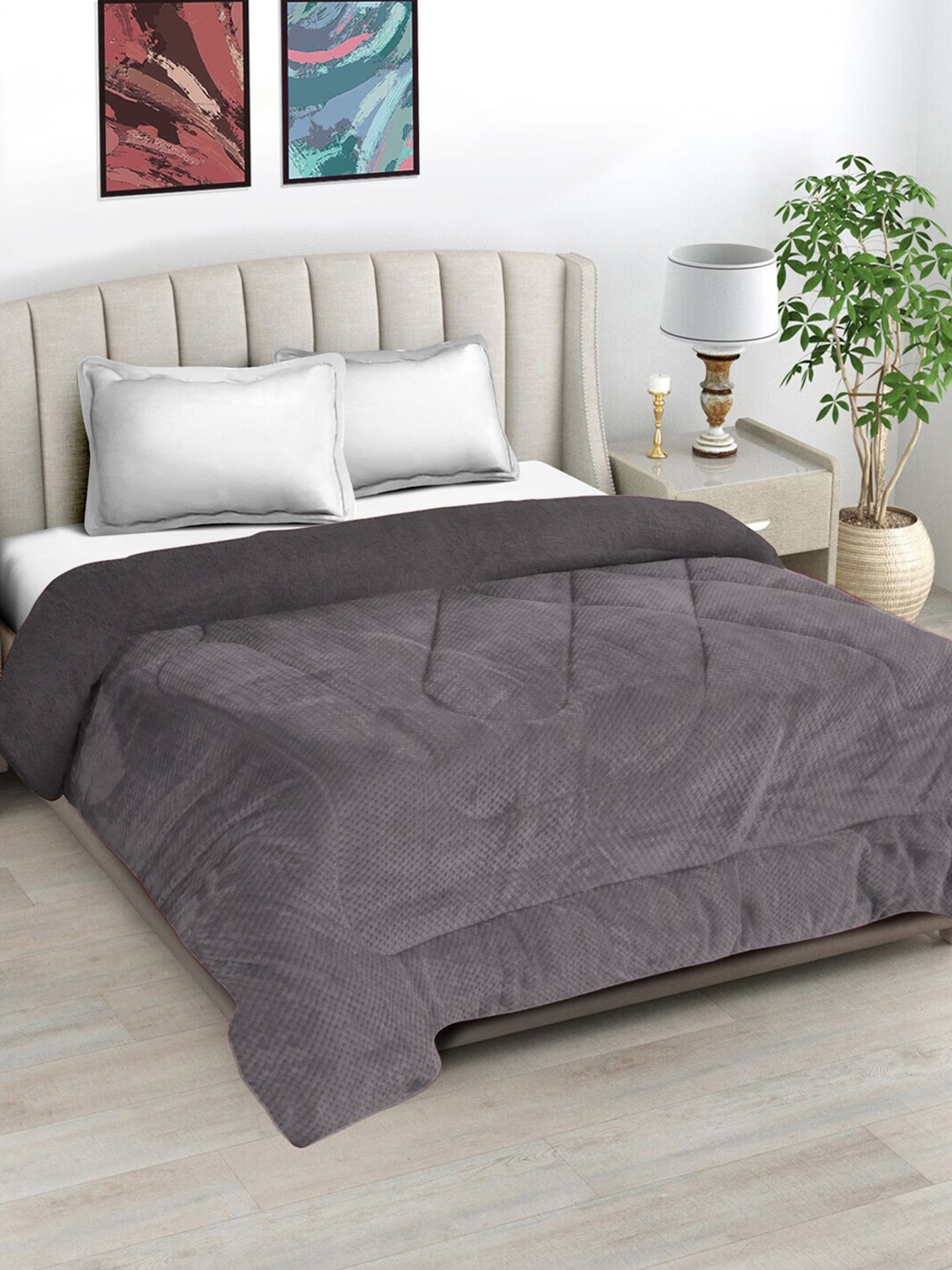 

FABINALIV Grey Geometric Woollen 950 GSM Heavy Winter Double Bed Quilt