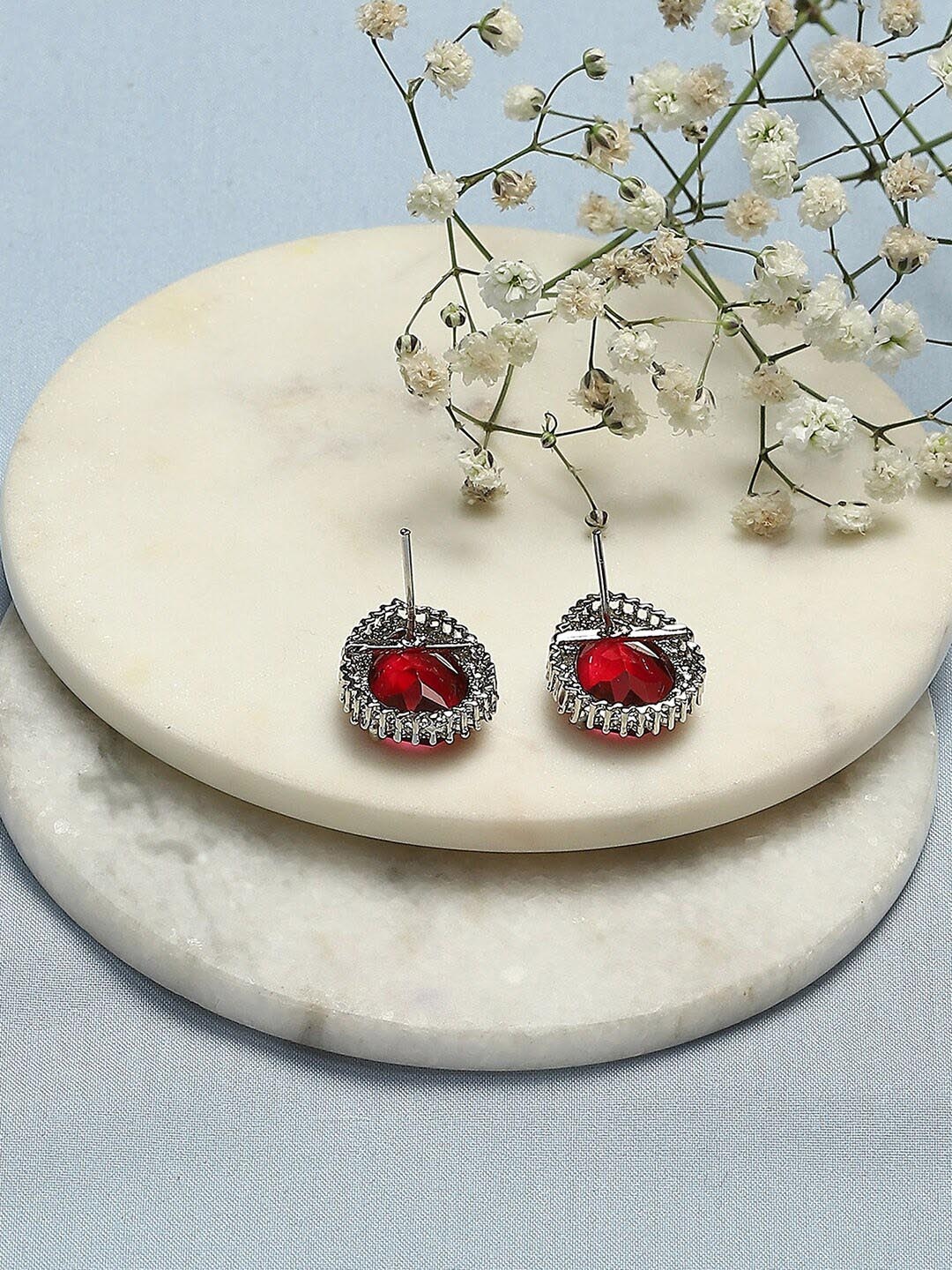 

Biba Silver Plated Teardrop Shaped Stone Studded Stud Earrings