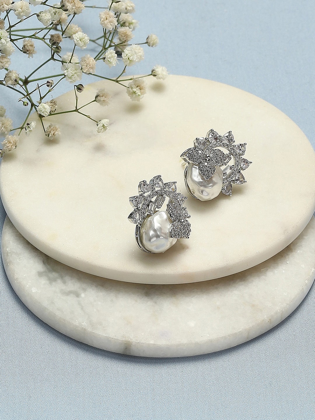 

Biba Silver-Plated Contemporary Studs Earrings, White