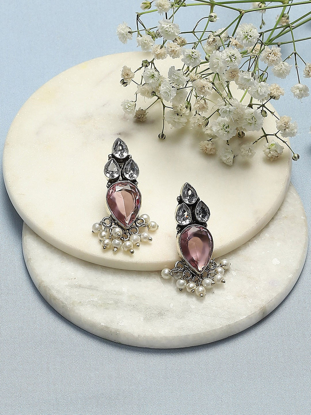 

Biba Silver-Plated Artificial Stones and Beads Contemporary Drop Earrings