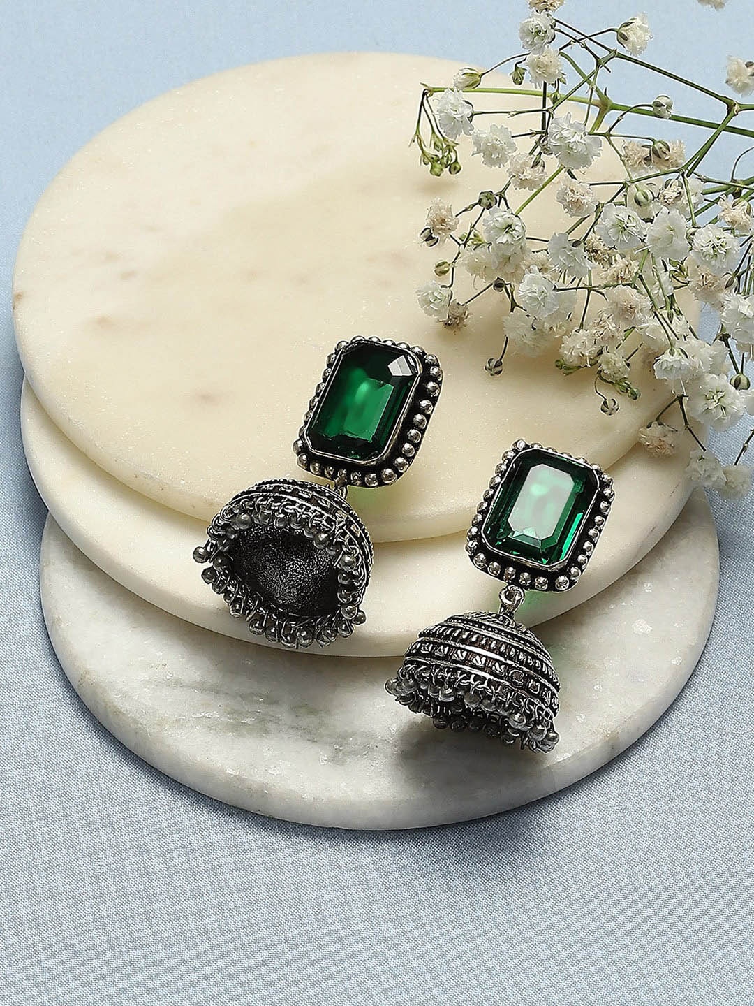 

Biba Silver Plated Studded Jhumkas