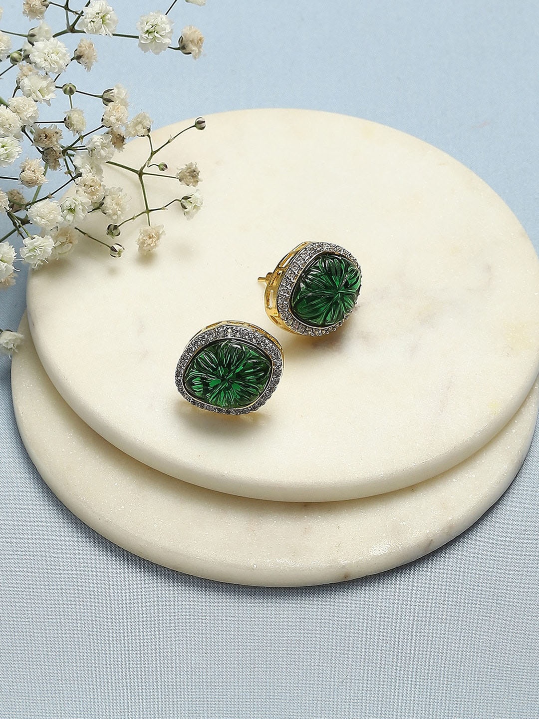 

Biba Gold-Plated Artificial Stones Contemporary Studs Earrings