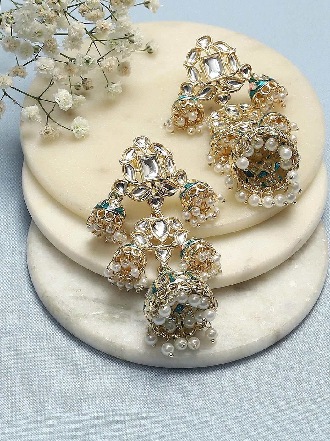 

Biba Gold-Plated Artificial Beads Contemporary Drop Earrings