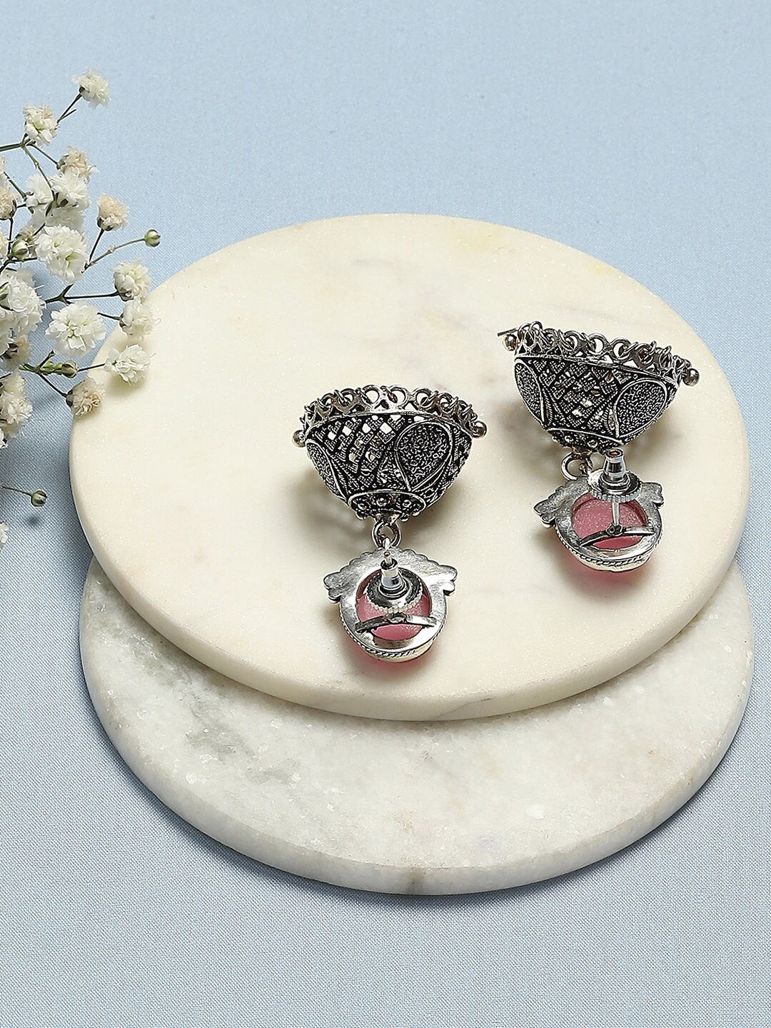 

Biba Silver Plated Dome Shaped Stone Studded Jhumkas