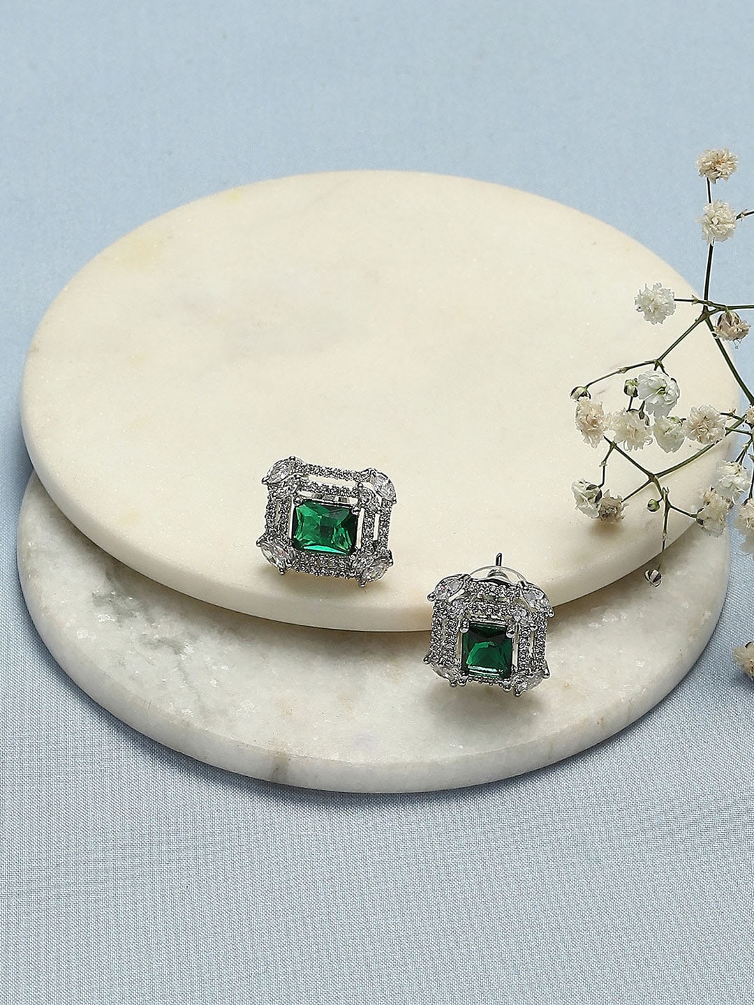 

Biba Silver Plated Stone Studded Studs Earrings
