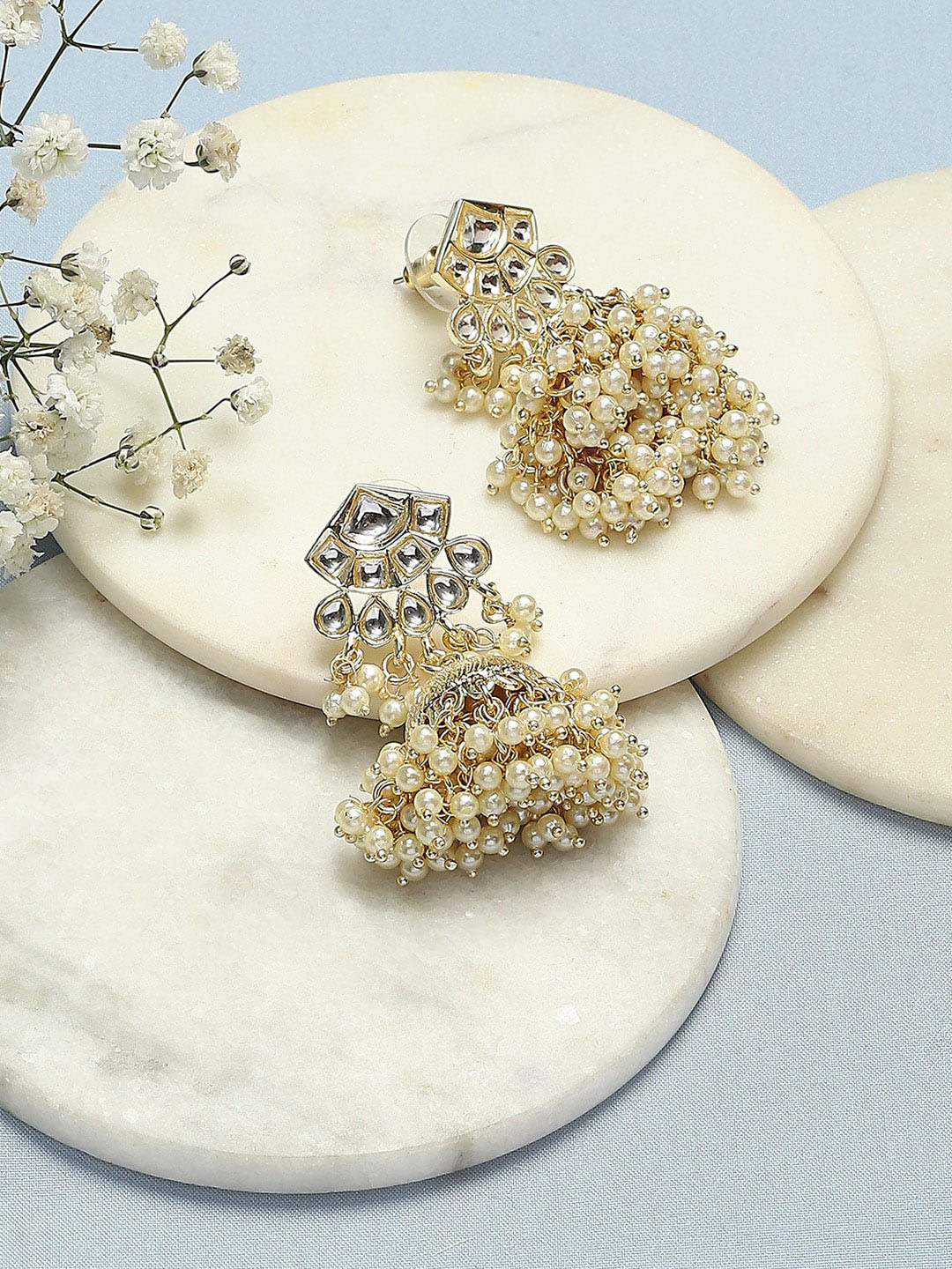 

Biba Gold Plated Dome Shaped Kundan Studded & Beaded Jhumkas