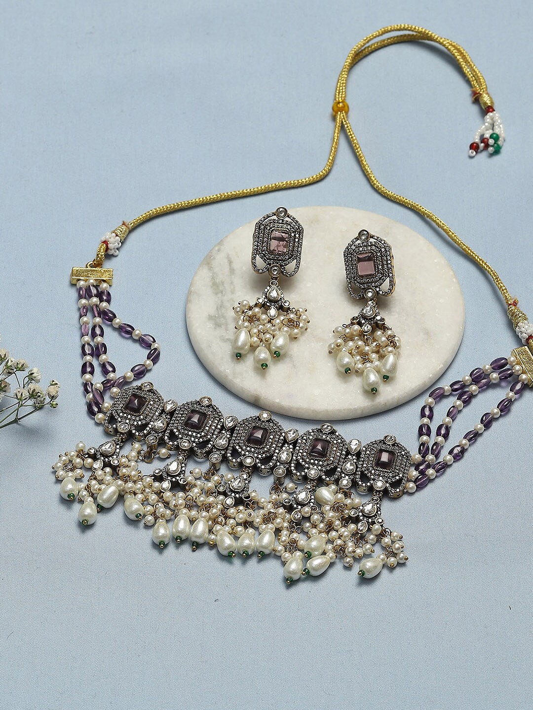 

Biba Gold-Plated Stone-Studded & Beaded Jewellery Set