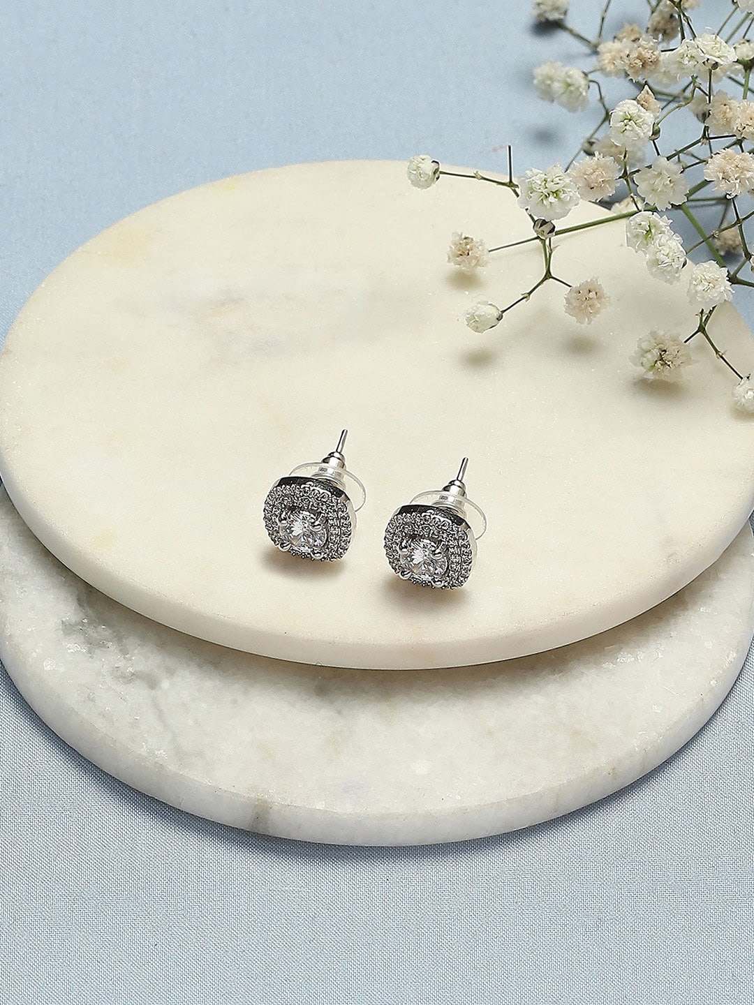 

Biba Silver-Plated Contemporary Studs Earrings, White