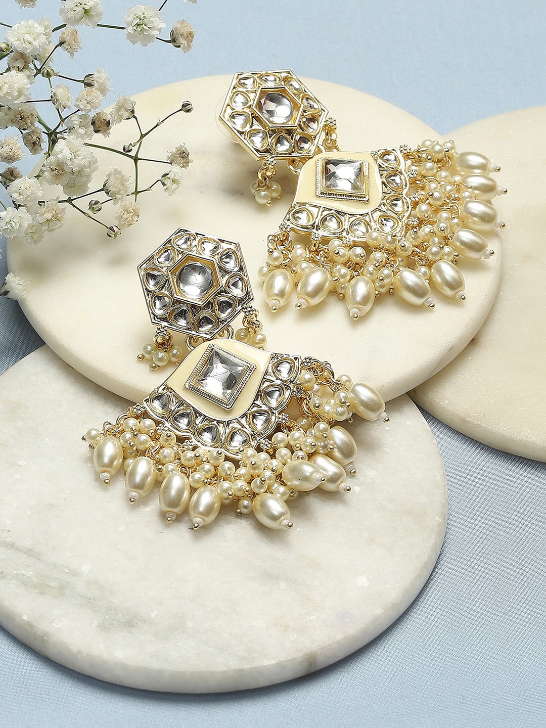 

Biba Gold-Plated Contemporary Chandbalis Earrings, Off white