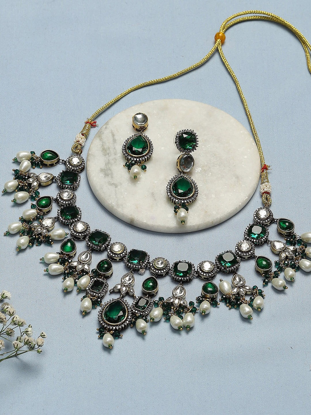 

Biba Gold-Plated Stone-Studded & Beaded Jewellery Set