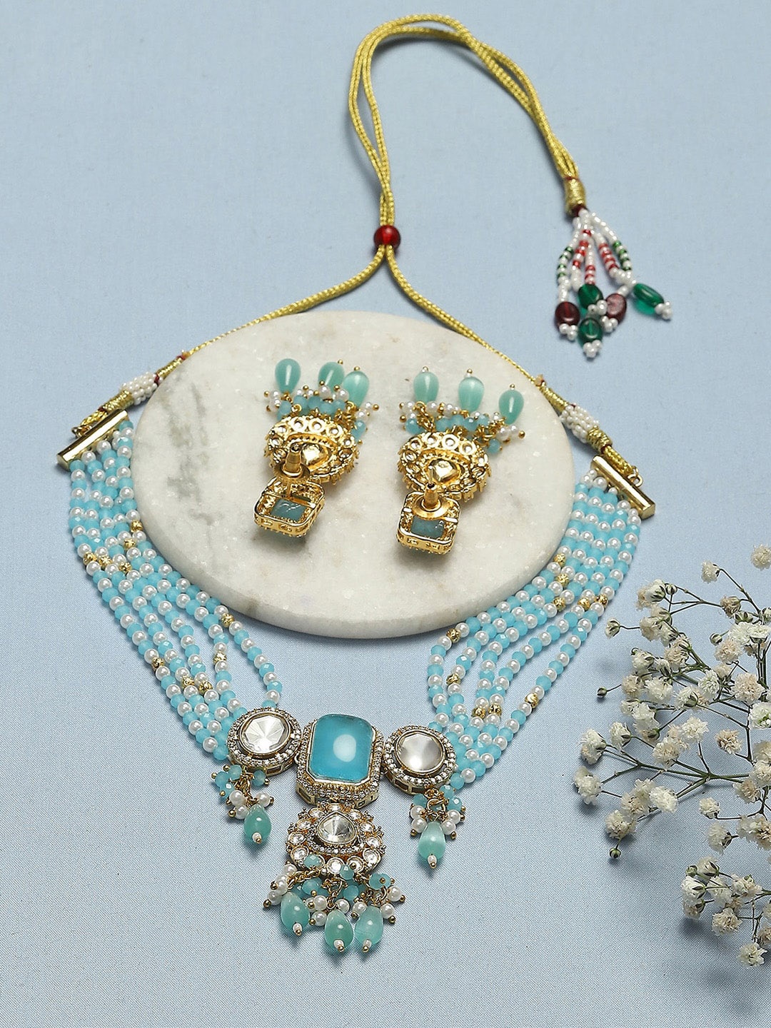 

Biba Gold-Plated Stone-Studded & Beaded Jewellery Set