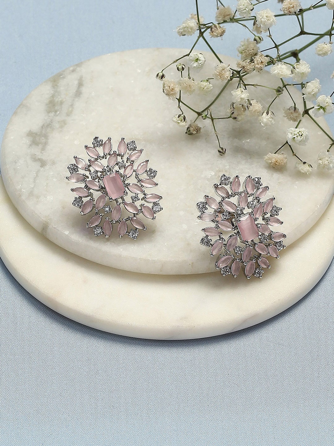 

Biba Artificial Stones Silver-Plated Stud Earrings, Pink
