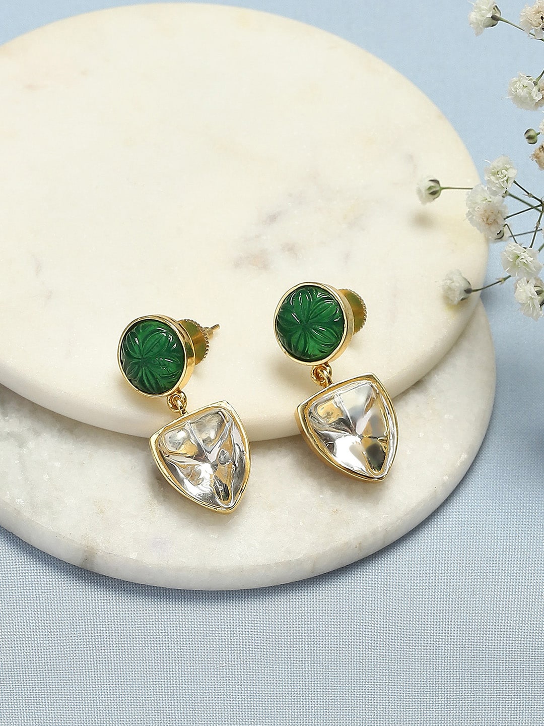 

Biba Contemporary Gold Plated Drop Earrings, Green