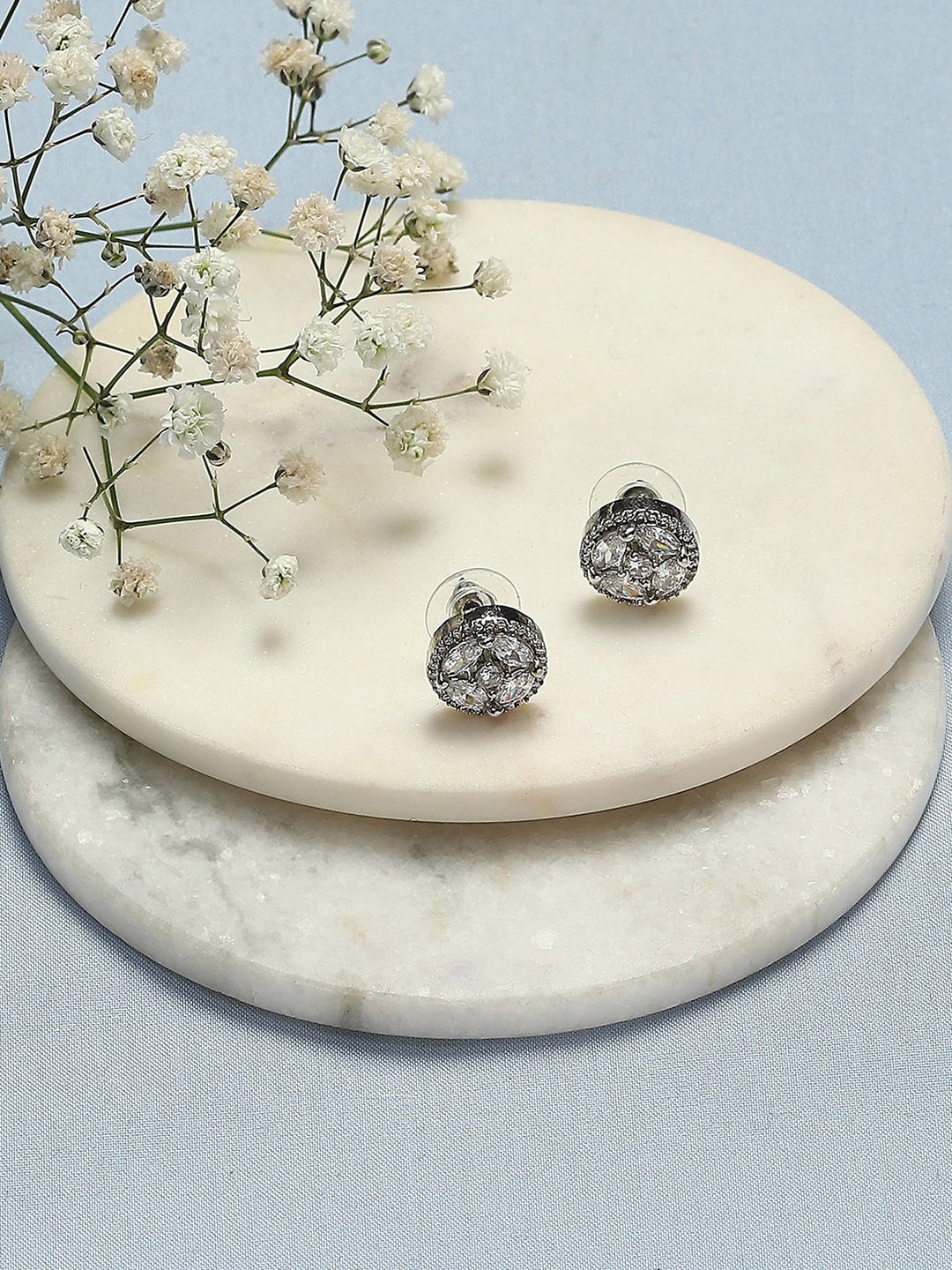 

Biba Silver-Plated Stones-Studded Contemporary Studs Earrings, White