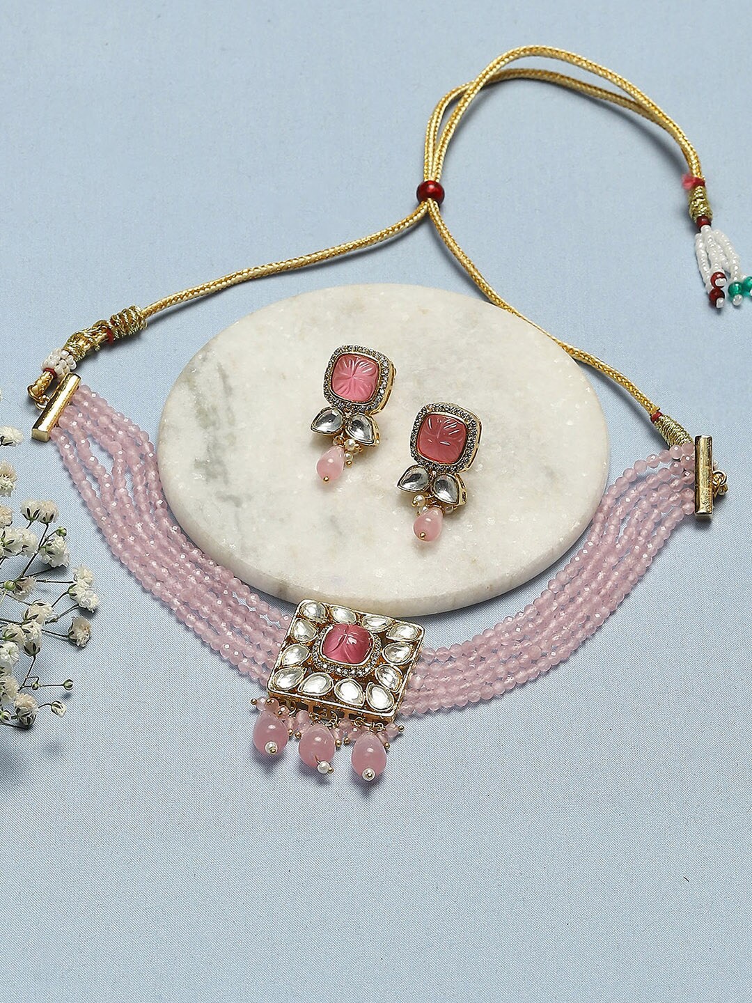 

Biba Gold-Plated Stone-Studded & Beaded Jewellery Set