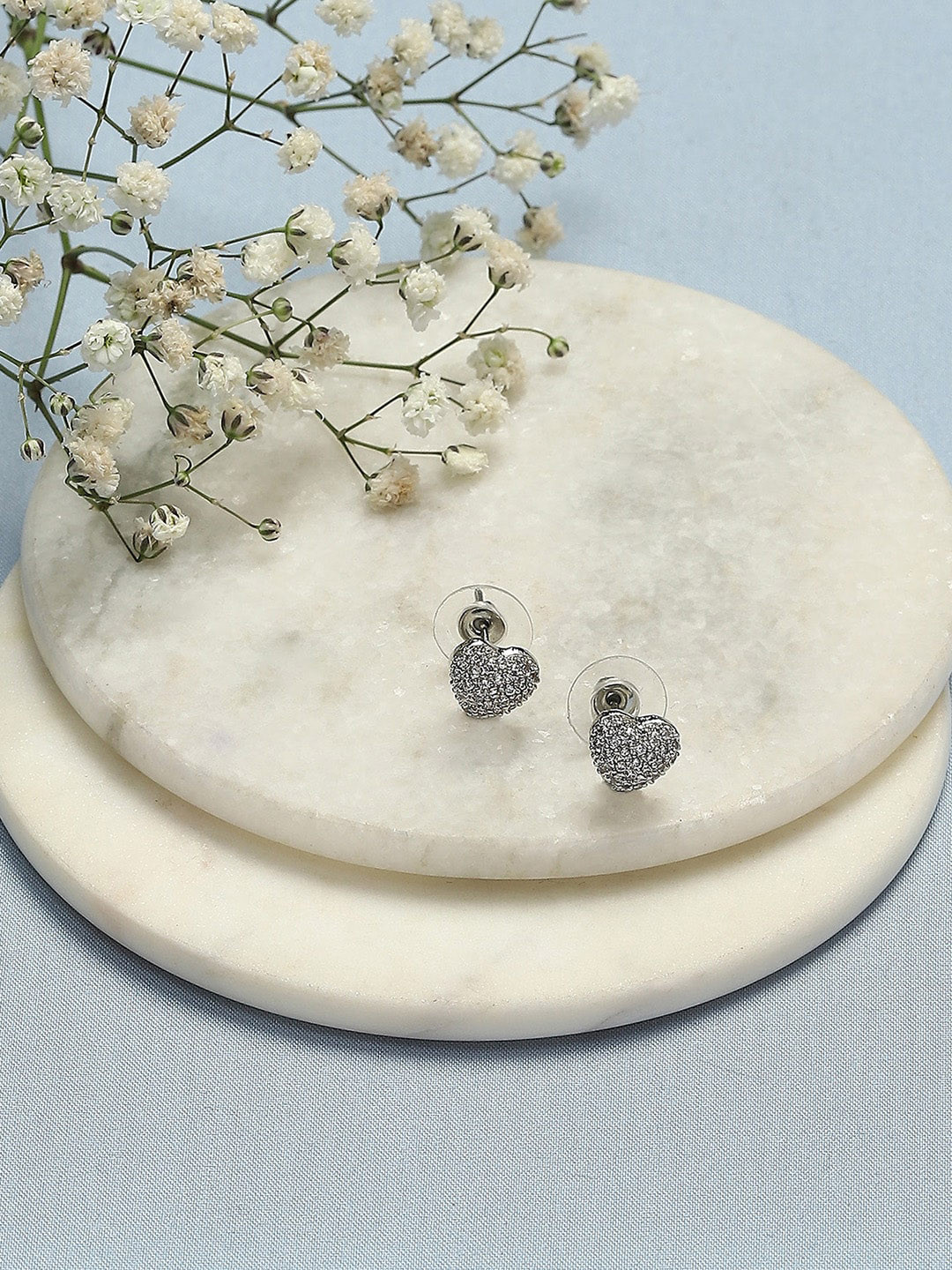 

Biba Silver-Plated Stones-Studded Heart Shaped Studs Earrings, White